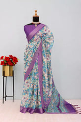 Linen Digital Print Purple Saree With Unstiched Blouse Piece-MPHL-88-PURPLE